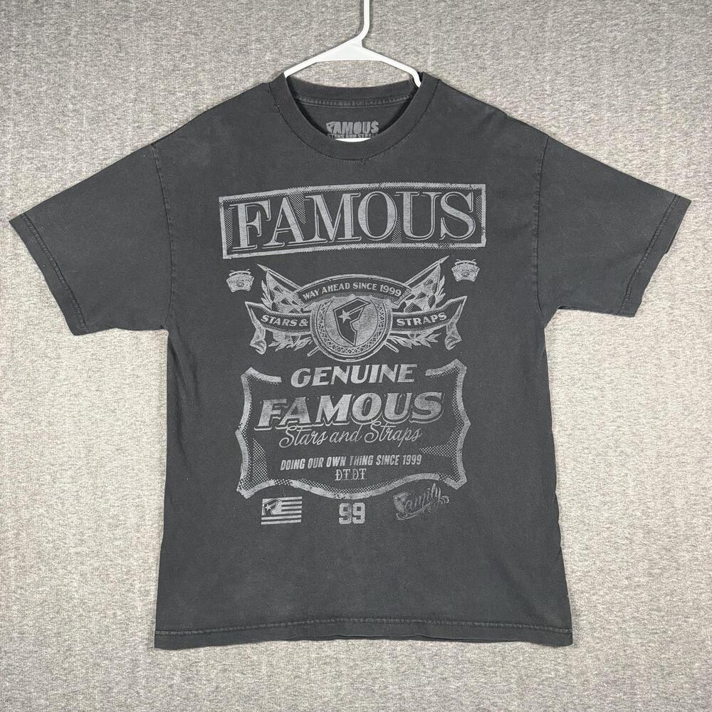 Famous Stars & Straps Shirt Mens Large Black Genuine Crest Logo Tee Y2K Hip Hop